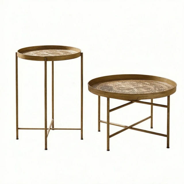 Alt view image 4 of 7 - Side Table Set, Round Accent Table Display End Small Coffee Set Circle Coffee Only Circle Gold, Metal