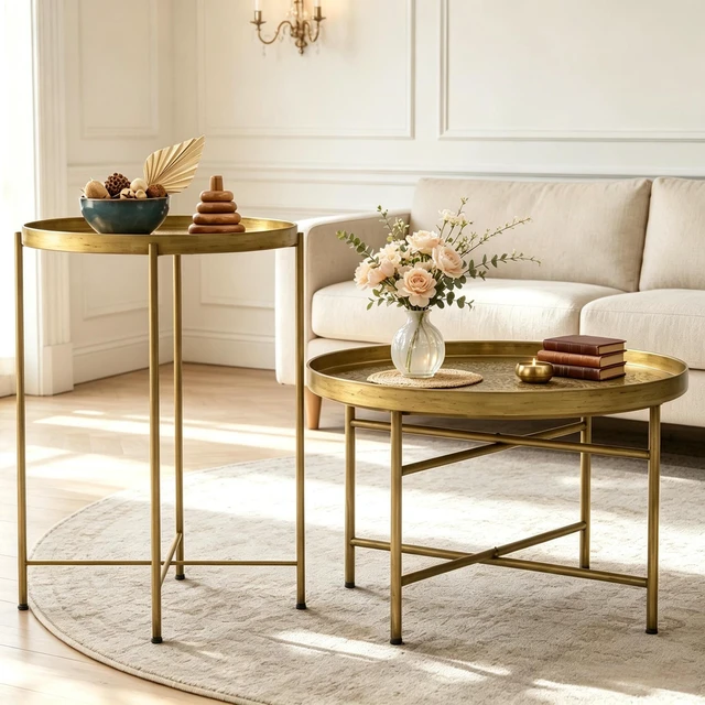 Alt view image 2 of 7 - Side Table Set, Round Accent Table Display End Small Coffee Set Circle Coffee Only Circle Gold, Metal