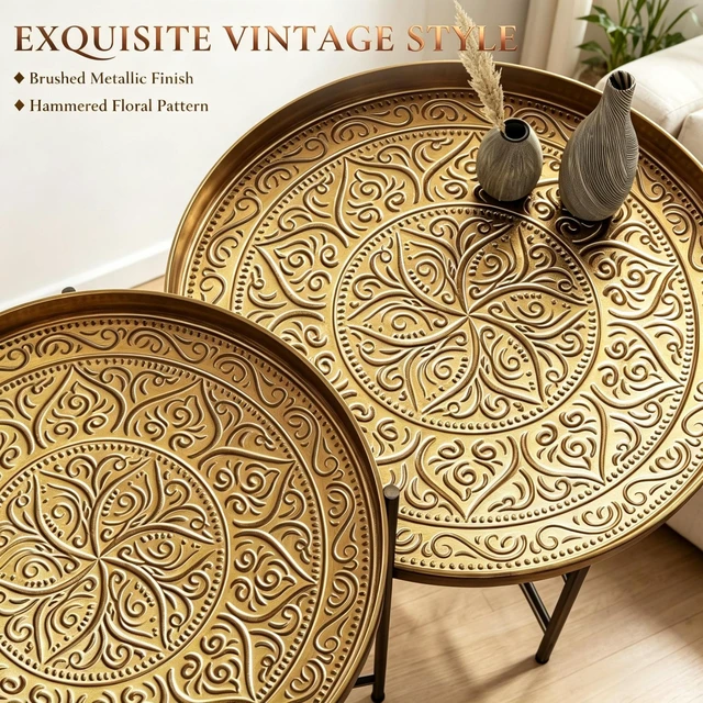 Alt view image 3 of 7 - Side Table Set, Round Accent Table Display End Small Coffee Set Circle Coffee Only Circle Gold, Metal