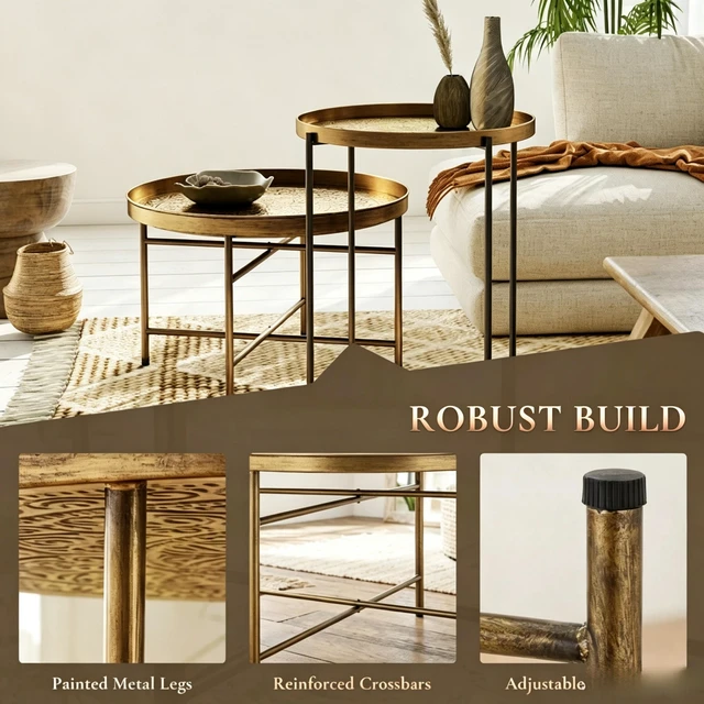 Alt view image 7 of 7 - Side Table Set, Round Accent Table Display End Small Coffee Set Circle Coffee Only Circle Gold, Metal