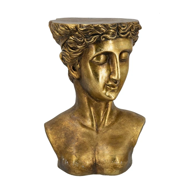Alt view image 2 of 7 - 14 13.5 20 Inch Magnesium Side Table with Classical Bust Design, Gold, Magnesium Oxide
