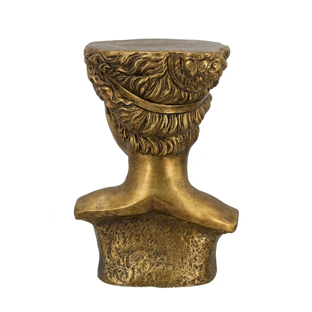 Alt view image 6 of 7 - 14 13.5 20 Inch Magnesium Side Table with Classical Bust Design, Gold, Magnesium Oxide