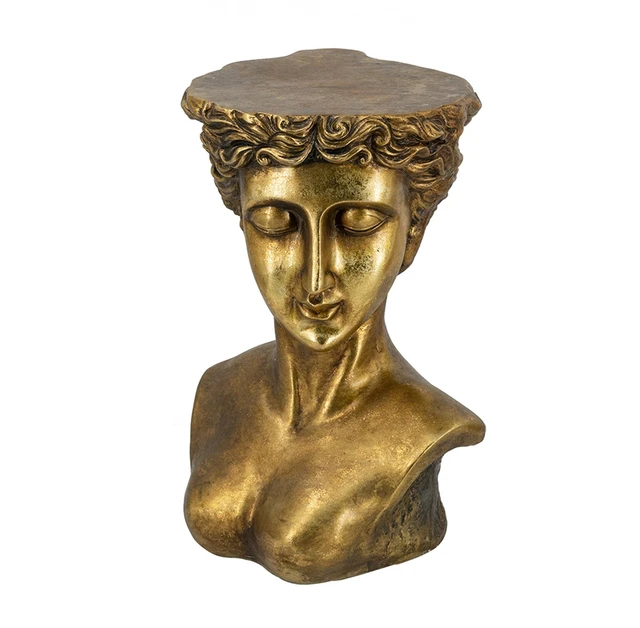Alt view image 5 of 7 - 14 13.5 20 Inch Magnesium Side Table with Classical Bust Design, Gold, Magnesium Oxide
