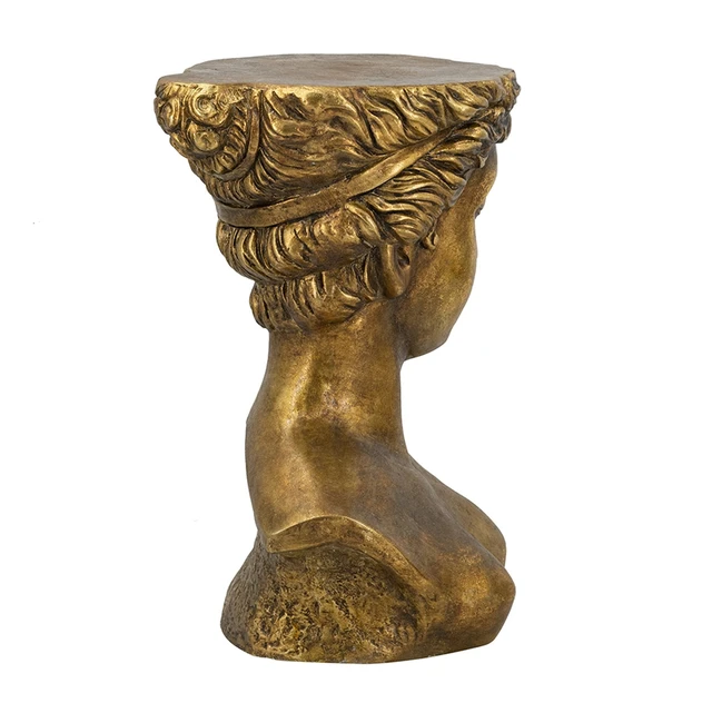 Alt view image 3 of 7 - 14 13.5 20 Inch Magnesium Side Table with Classical Bust Design, Gold, Magnesium Oxide