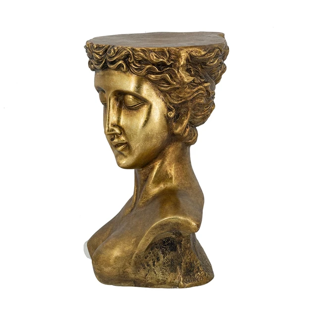 Alt view image 4 of 7 - 14 13.5 20 Inch Magnesium Side Table with Classical Bust Design, Gold, Magnesium Oxide