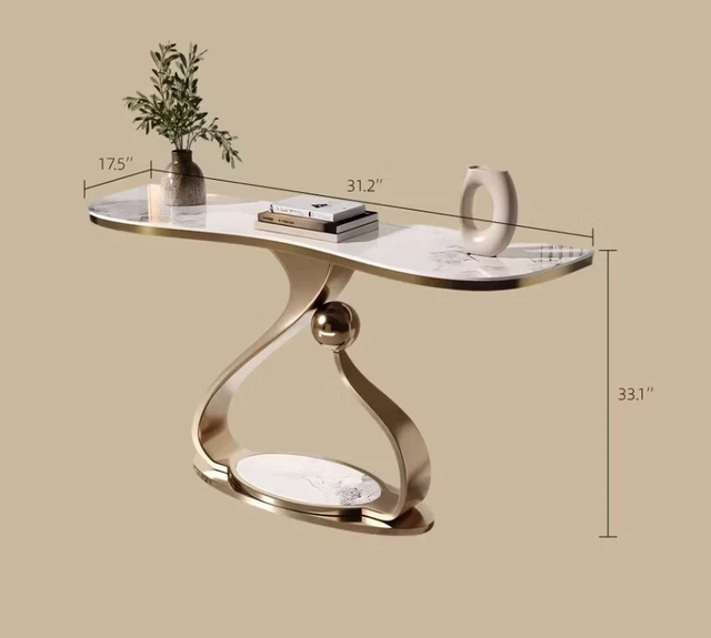 Alt view image 5 of 7 - Sintered Entryway Console Table with Sculptural Metal Base Subtle Veining, White, Metal and Sintered Stone