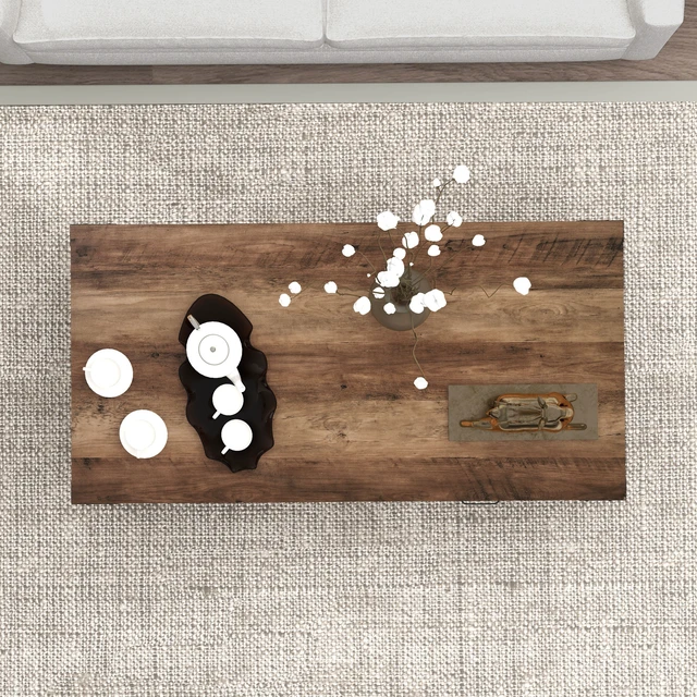 Alt view image 2 of 7 - Coffee Table with Storage and Drawer, Coffee Table for Living Open Shelf Distressed, Gray, Particle Board