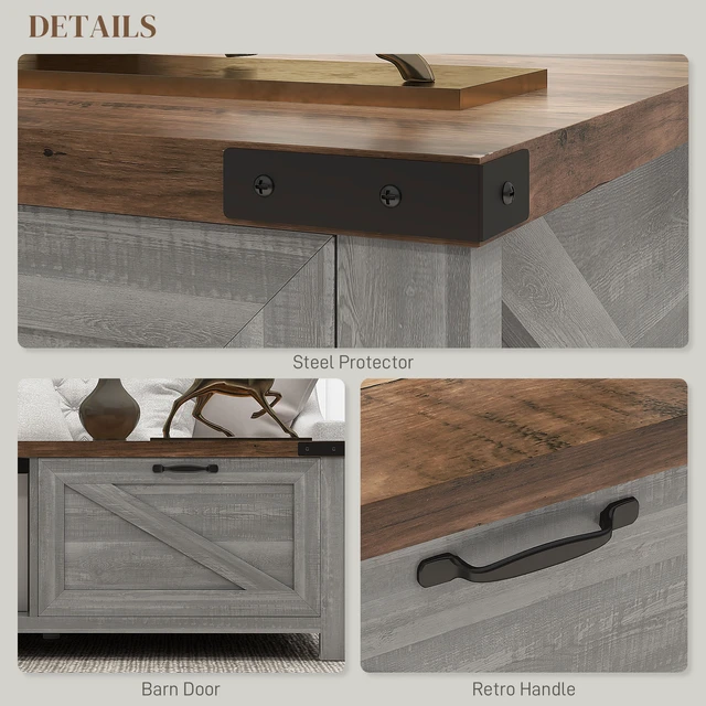 Alt view image 4 of 7 - Coffee Table with Storage and Drawer, Coffee Table for Living Open Shelf Distressed, Gray, Particle Board