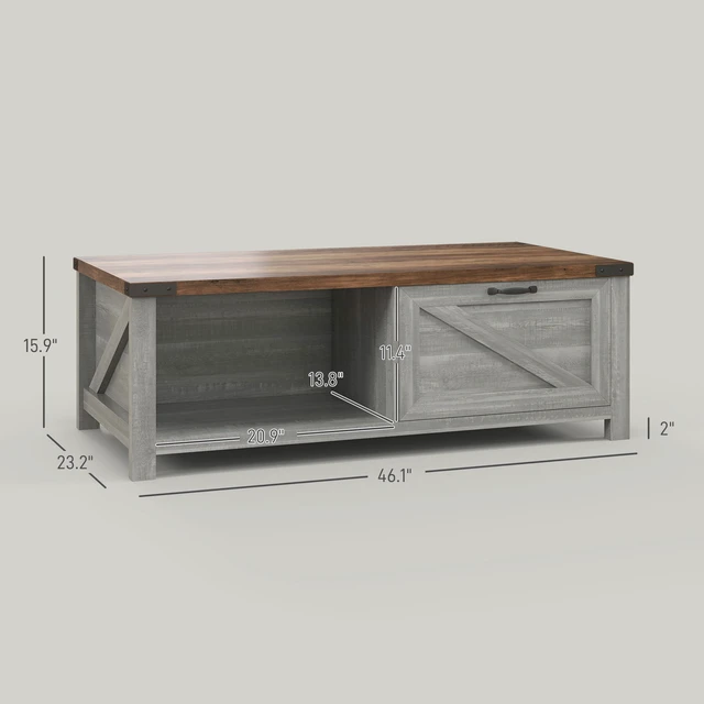 Alt view image 7 of 7 - Coffee Table with Storage and Drawer, Coffee Table for Living Open Shelf Distressed, Gray, Particle Board