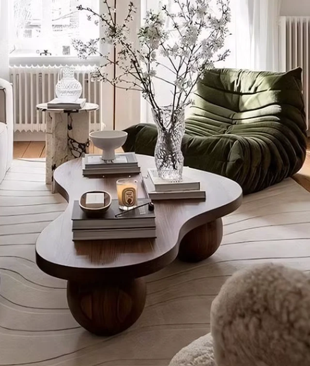 Alt view image 5 of 5 - Organic Wooden Coffee Table with Sculptural Legs Accent Table for Living, Walnut, Plywood