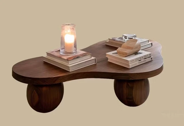 Alt view image 4 of 5 - Organic Wooden Coffee Table with Sculptural Legs Accent Table for Living, Walnut, Plywood