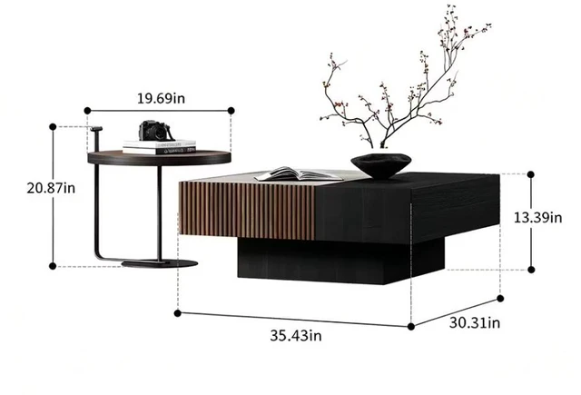 Alt view image 2 of 5 - Coffee Table Set Nested Design Living Accent Tables, Walnut, Plywood and Sintered Stone