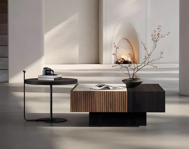 Main image of Coffee Table Set Nested Design Living Accent Tables, Walnut, Plywood and Sintered Stone