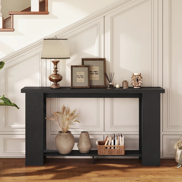 Alt view image 3 of 7 - Wooden Entryway Table, Long Narrow Console Table with Storage Shelf Tabletop Behind the Couch Easy Assembly Inchx