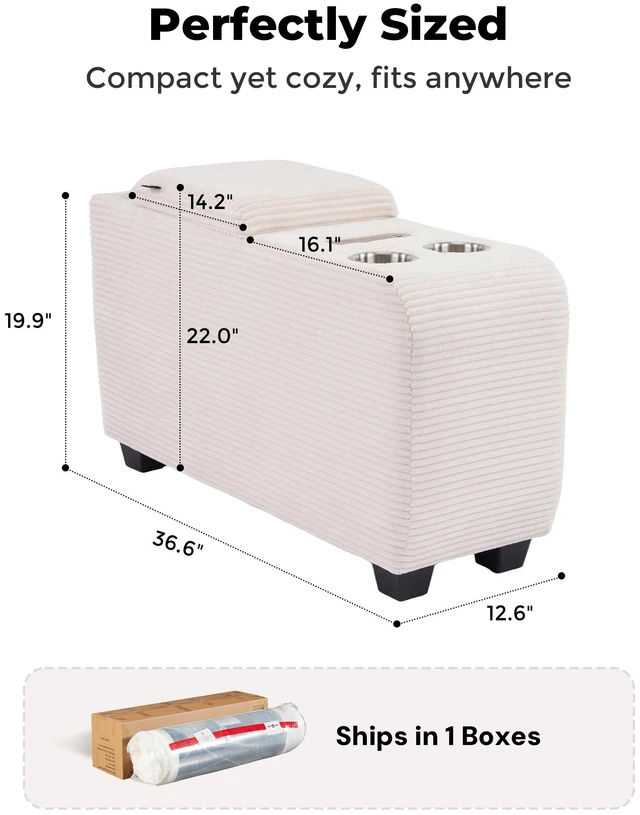 Alt view image 4 of 7 - Chenille Fabric Storage Ottoman Side Table with Bluetooth Speaker, Functional End Table with Hidden Storage Space