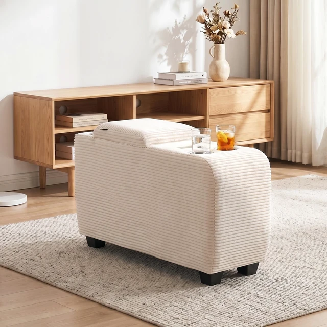 Main image of Chenille Fabric Storage Ottoman Side Table with Bluetooth Speaker, Functional End Table with Hidden Storage Space