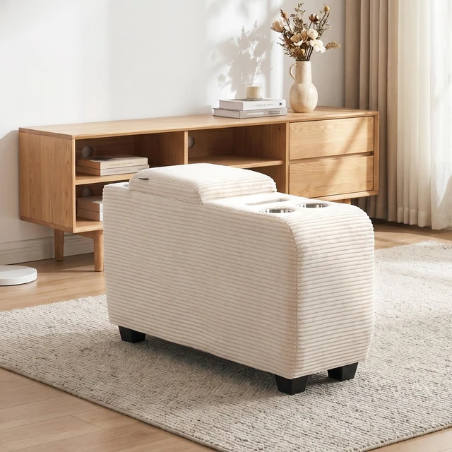 Alt view image 2 of 7 - Chenille Fabric Storage Ottoman Side Table with Bluetooth Speaker, Functional End Table with Hidden Storage Space