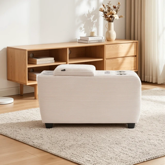 Alt view image 3 of 7 - Chenille Fabric Storage Ottoman Side Table with Bluetooth Speaker, Functional End Table with Hidden Storage Space