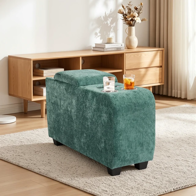 Main image of Chenille Fabric Storage Ottoman Side Table with Bluetooth Speaker, Functional End Table with Hidden Storage Space