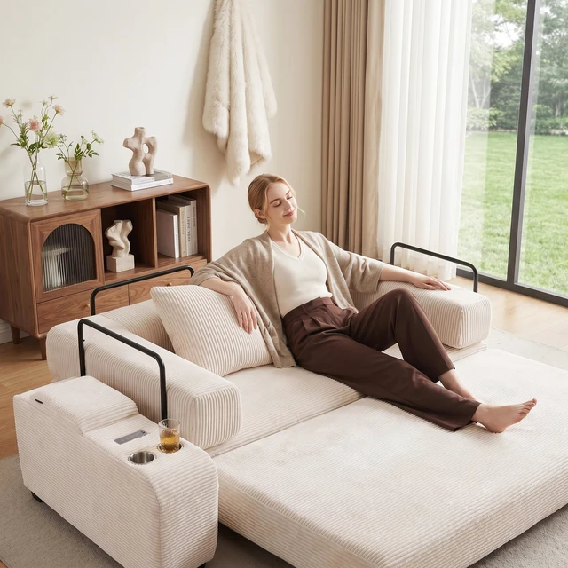 Alt view image 7 of 7 - Chenille Fabric Storage Ottoman Side Table with Bluetooth Speaker, Functional End Table with Hidden Storage Space