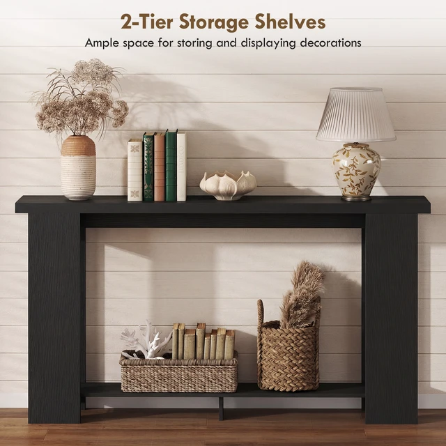 Alt view image 5 of 7 - Wooden Entryway Table, Long Narrow Console Table with Storage Shelf Tabletop Behind the Couch Easy Assembly Inchx