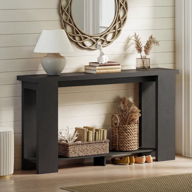 Alt view image 4 of 7 - Wooden Entryway Table, Long Narrow Console Table with Storage Shelf Tabletop Behind the Couch Easy Assembly Inchx