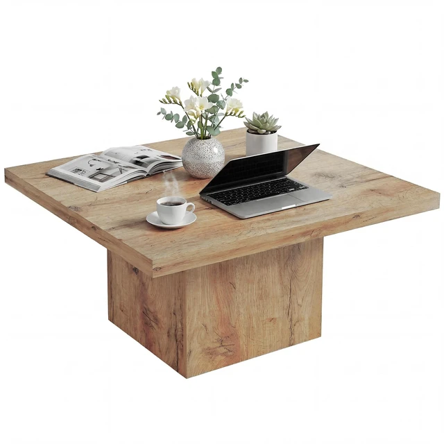 Main image of Square Coffee Table, Center Table with 1.6 Inch Tabletop for Living Easy Assembly Inchx31.5 Wood Grain, Tan, MDF