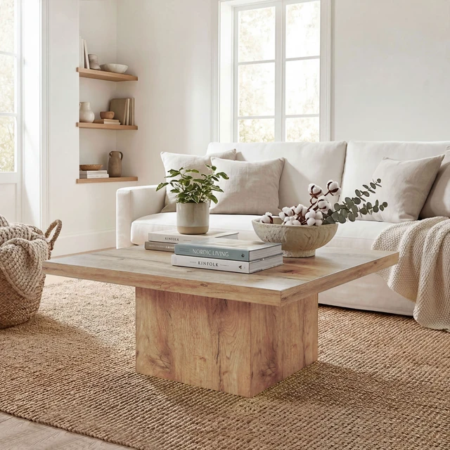 Alt view image 2 of 7 - Square Coffee Table, Center Table with 1.6 Inch Tabletop for Living Easy Assembly Inchx31.5 Wood Grain, Tan, MDF