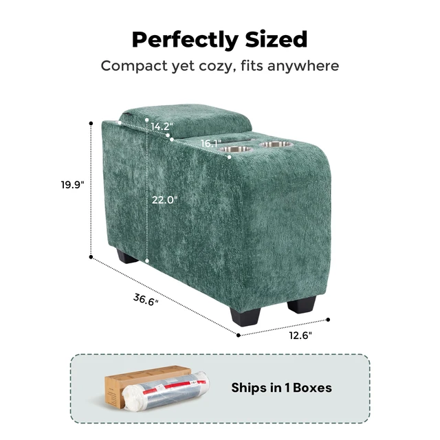 Alt view image 4 of 7 - Chenille Fabric Storage Ottoman Side Table with Bluetooth Speaker, Functional End Table with Hidden Storage Space