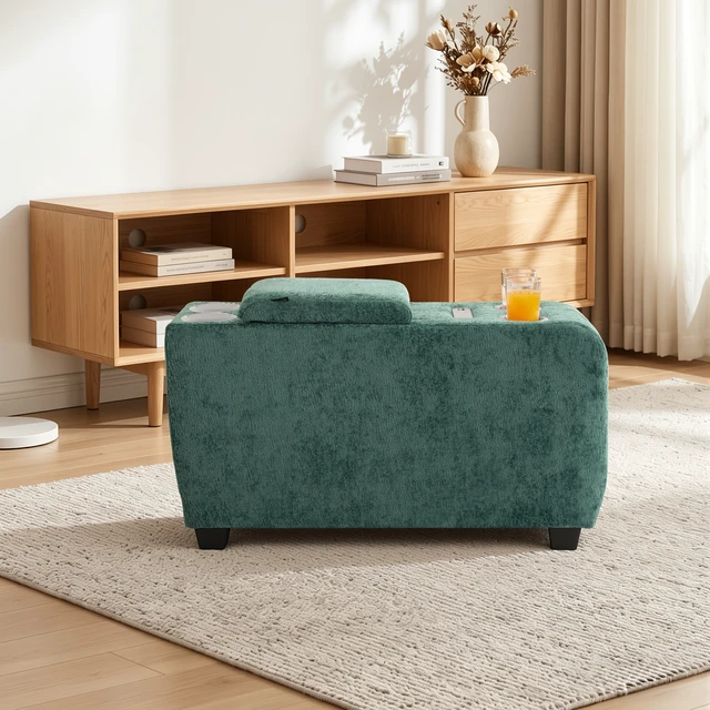 Alt view image 5 of 7 - Chenille Fabric Storage Ottoman Side Table with Bluetooth Speaker, Functional End Table with Hidden Storage Space