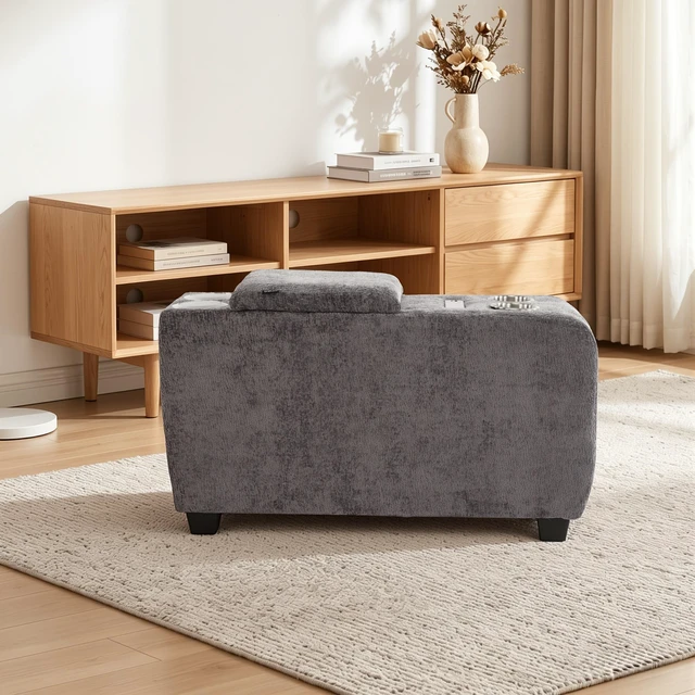 Alt view image 2 of 7 - Corduroy Storage Ottoman Side Table with Bluetooth Speaker, Functional End Table with Hidden Storage Space Saving