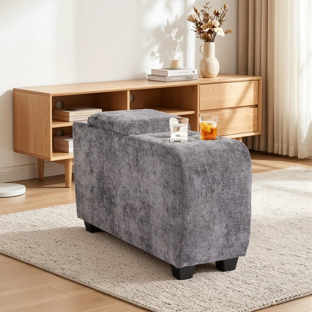 Main image of Corduroy Storage Ottoman Side Table with Bluetooth Speaker, Functional End Table with Hidden Storage Space Saving