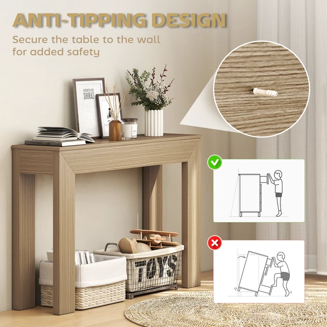 Alt view image 4 of 7 - Entryway Table, 47 Inch Narrow Console Table for Entryway Sofa Behind Couch Living, Natural Wood Wash, Particle Board