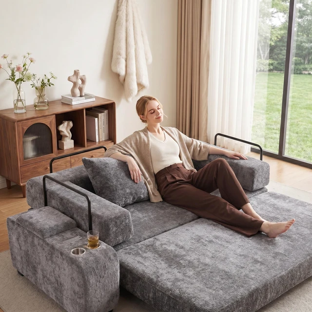 Alt view image 7 of 7 - Corduroy Storage Ottoman Side Table with Bluetooth Speaker, Functional End Table with Hidden Storage Space Saving