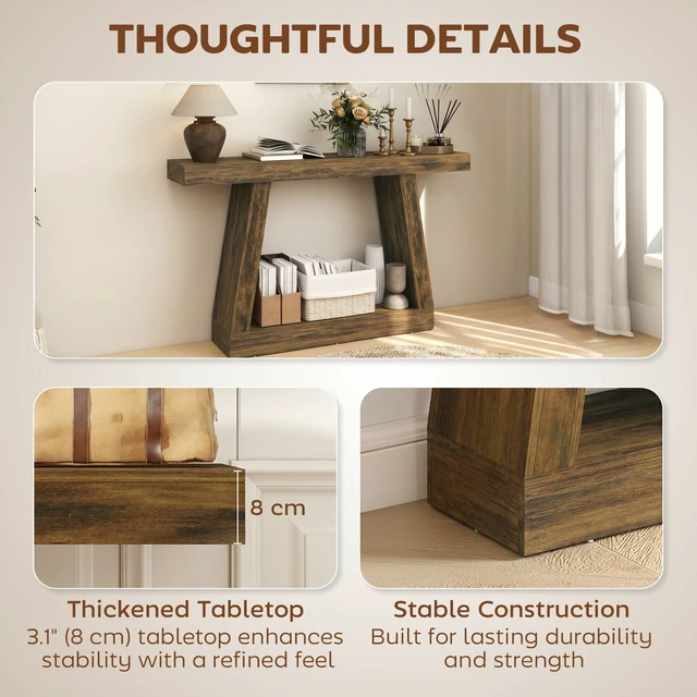 Alt view image 6 of 7 - 55.1 Inch Narrow Entryway Table, 2 Tier Console Table with Thickened Tabletop Storage Shelf and Trapezoidal Base