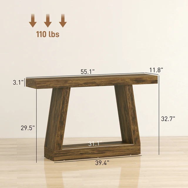 Alt view image 7 of 7 - 55.1 Inch Narrow Entryway Table, 2 Tier Console Table with Thickened Tabletop Storage Shelf and Trapezoidal Base
