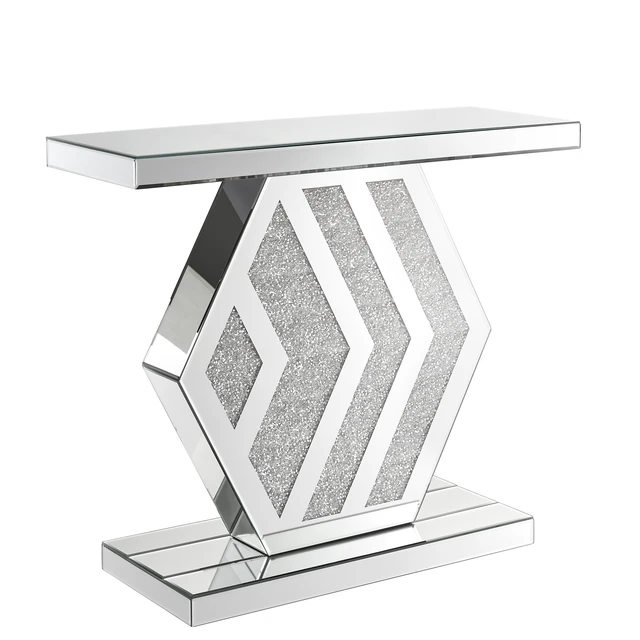 Alt view image 6 of 6 - Mirrored Console Table with Hexagonal Base, Mirrored Entryway Table Accent Narrow for Living 35.4 Inch 11.8 Inch