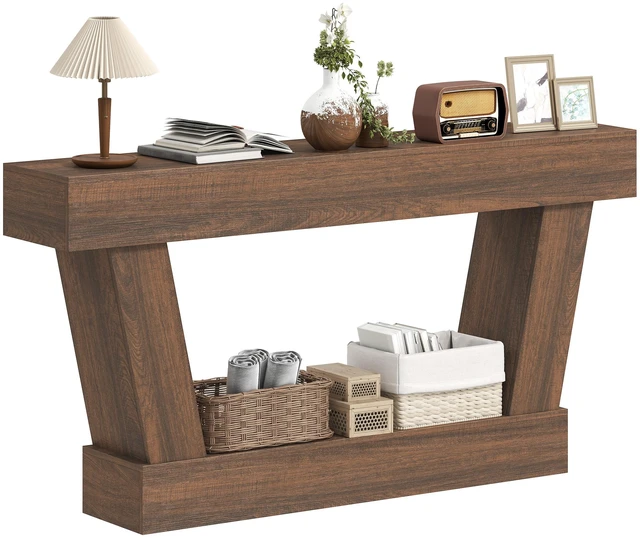 Main image of 63 Inch Entryway Table, Narrow Console Tables for Entryway Sofa Behind Couch with Open Shelf for Living, Brown