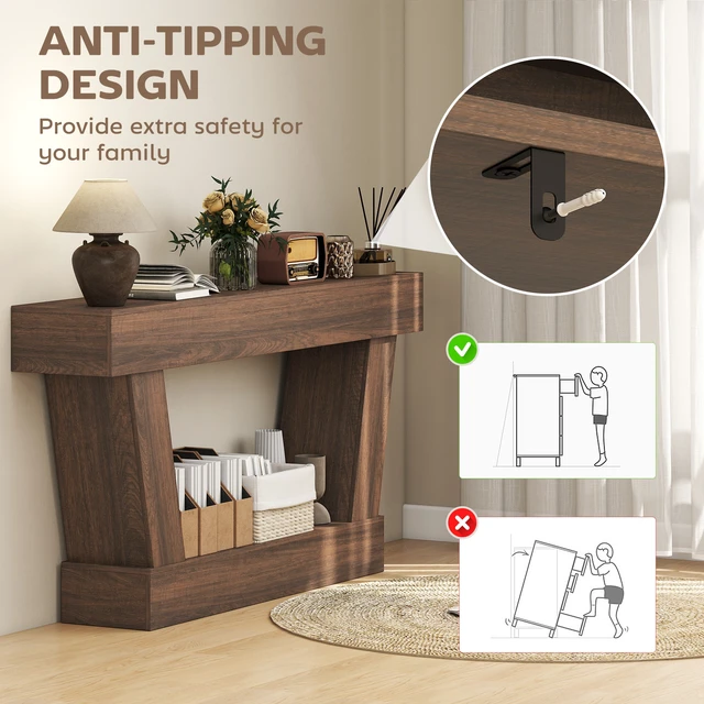 Alt view image 4 of 7 - 63 Inch Entryway Table, Narrow Console Tables for Entryway Sofa Behind Couch with Open Shelf for Living, Brown