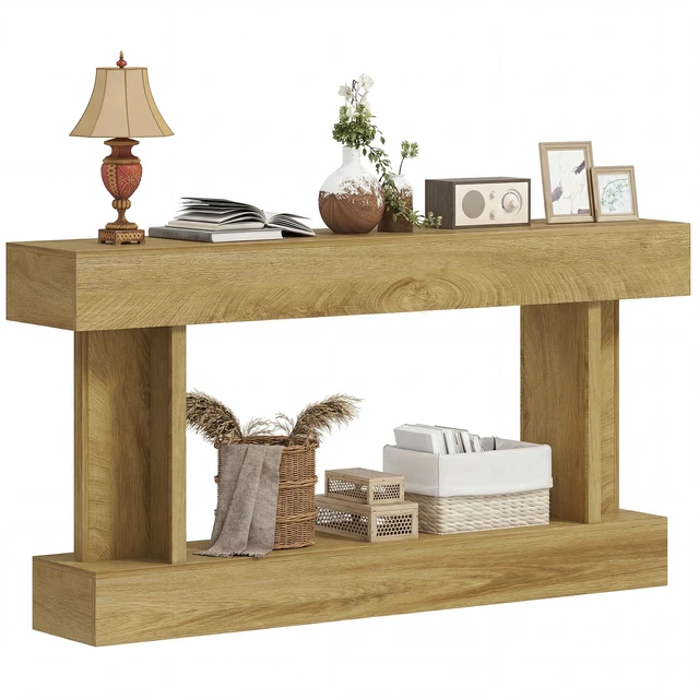 Main image of 63 Inch Entryway Table, Narrow Console Tables for Entryway Sofa Behind Couch with Storage Shelf for Living, Oak