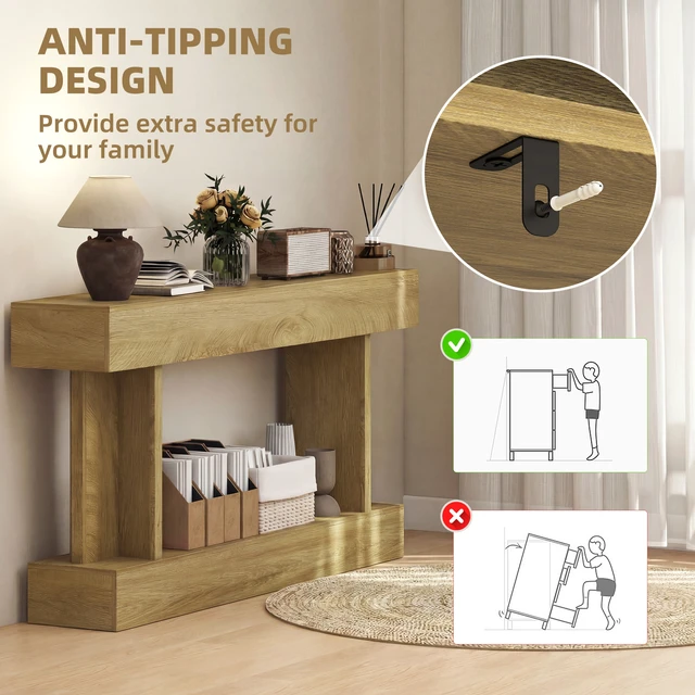 Alt view image 4 of 7 - 63 Inch Entryway Table, Narrow Console Tables for Entryway Sofa Behind Couch with Storage Shelf for Living, Oak