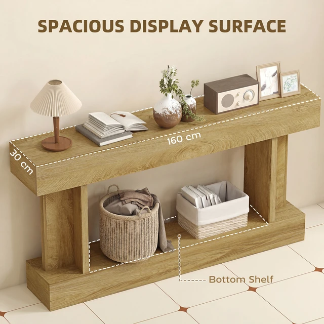 Alt view image 6 of 7 - 63 Inch Entryway Table, Narrow Console Tables for Entryway Sofa Behind Couch with Storage Shelf for Living, Oak