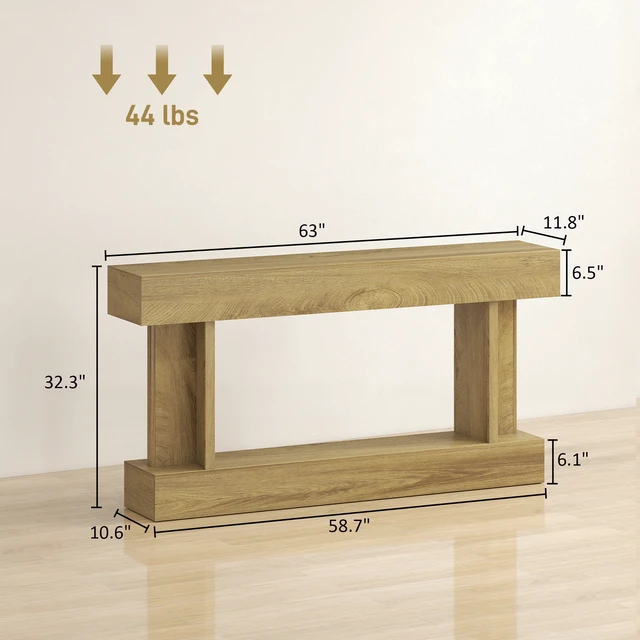 Alt view image 7 of 7 - 63 Inch Entryway Table, Narrow Console Tables for Entryway Sofa Behind Couch with Storage Shelf for Living, Oak