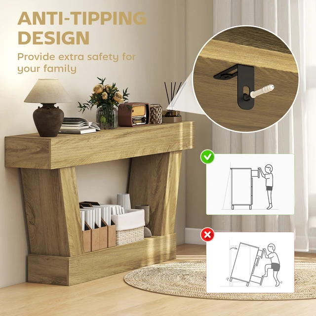Alt view image 4 of 7 - 63 Inch Entryway Table, Narrow Console Tables for Entryway Sofa Behind Couch with Open Shelf for Living, Oak, Particle