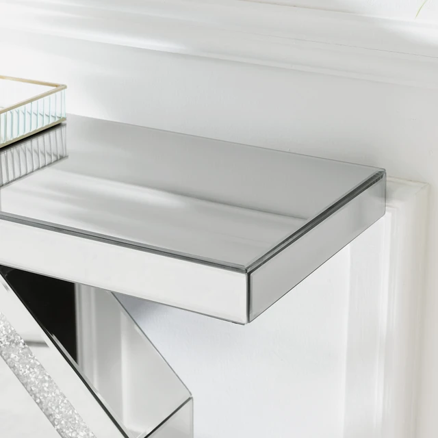 Alt view image 6 of 7 - Mirrored Console Table with Octagonal Base, Mirrored Entryway Table Accent Narrow for Living 35.4 Inch 11.8 Inch