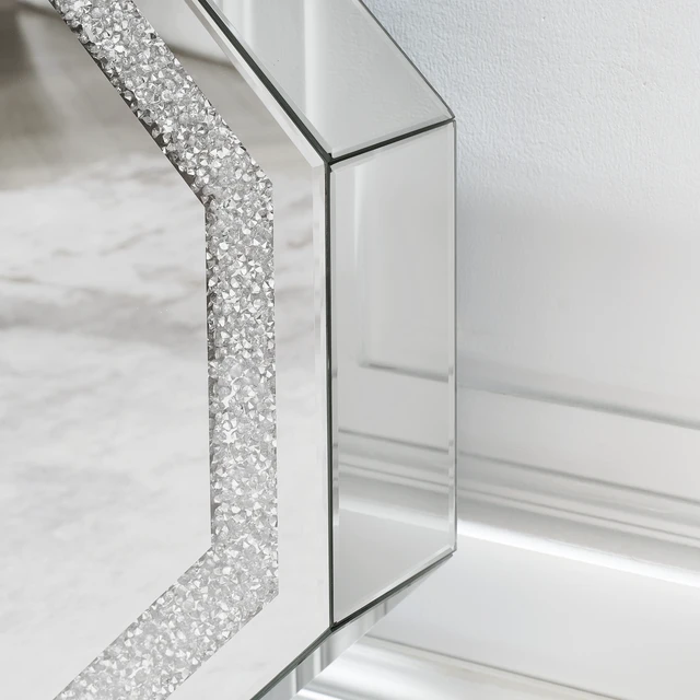 Alt view image 5 of 7 - Mirrored Console Table with Octagonal Base, Mirrored Entryway Table Accent Narrow for Living 35.4 Inch 11.8 Inch