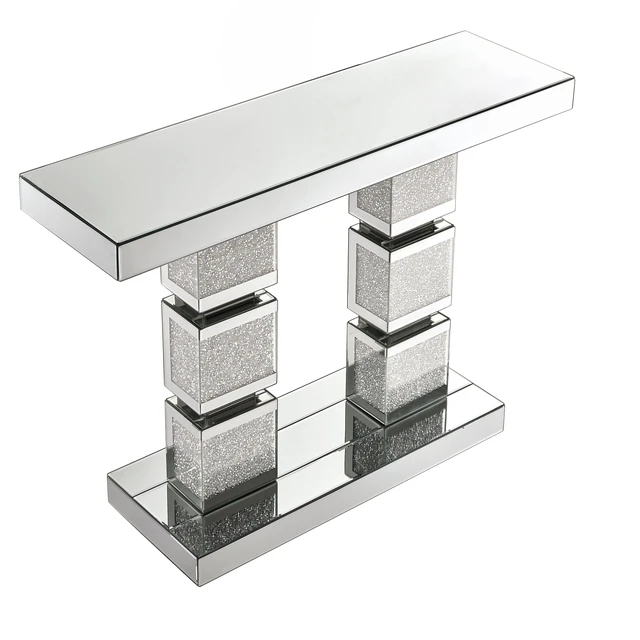 Alt view image 5 of 7 - Mirrored Console Table with Crushed Diamond Inlay, Mirrored Entryway Table Accent Narrow for Living 43.3 Inch 12.6