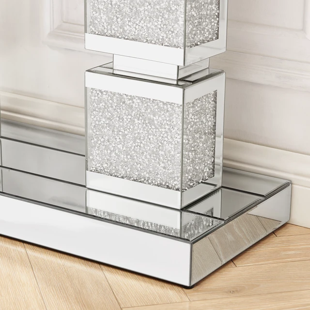 Alt view image 2 of 7 - Mirrored Console Table with Crushed Diamond Inlay, Mirrored Entryway Table Accent Narrow for Living 43.3 Inch 12.6