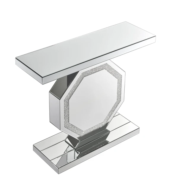 Alt view image 7 of 7 - Mirrored Console Table with Octagonal Base, Mirrored Entryway Table Accent Narrow for Living 35.4 Inch 11.8 Inch