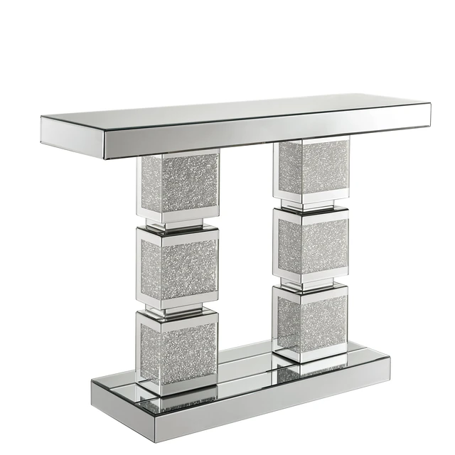 Alt view image 6 of 7 - Mirrored Console Table with Crushed Diamond Inlay, Mirrored Entryway Table Accent Narrow for Living 43.3 Inch 12.6